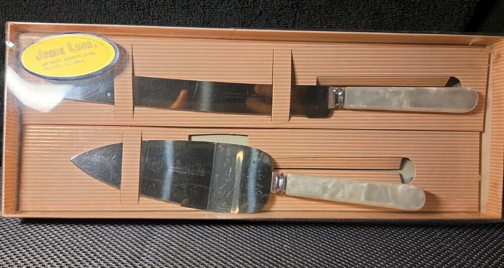 Vintage Sheffield Stainless Steel Cake Knife and Server Set Faux Pearl Handles